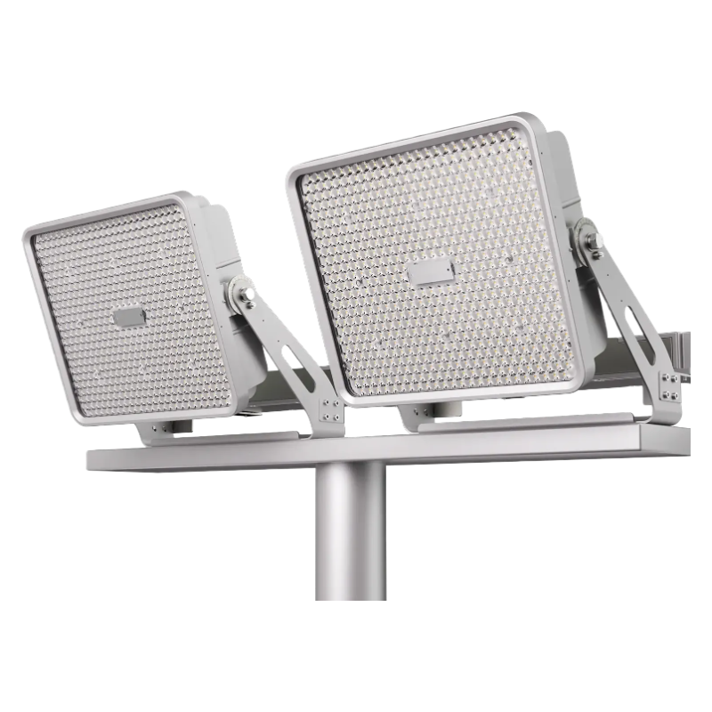 Two outdoor floodlights on a white background