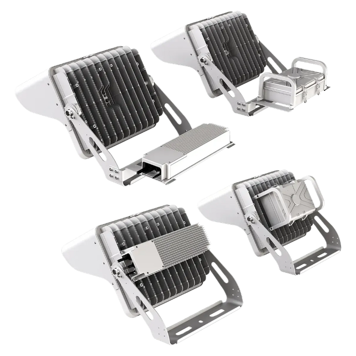 Four computer cooling fans with heat sinks on a white background
