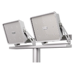Two outdoor floodlights on a white background