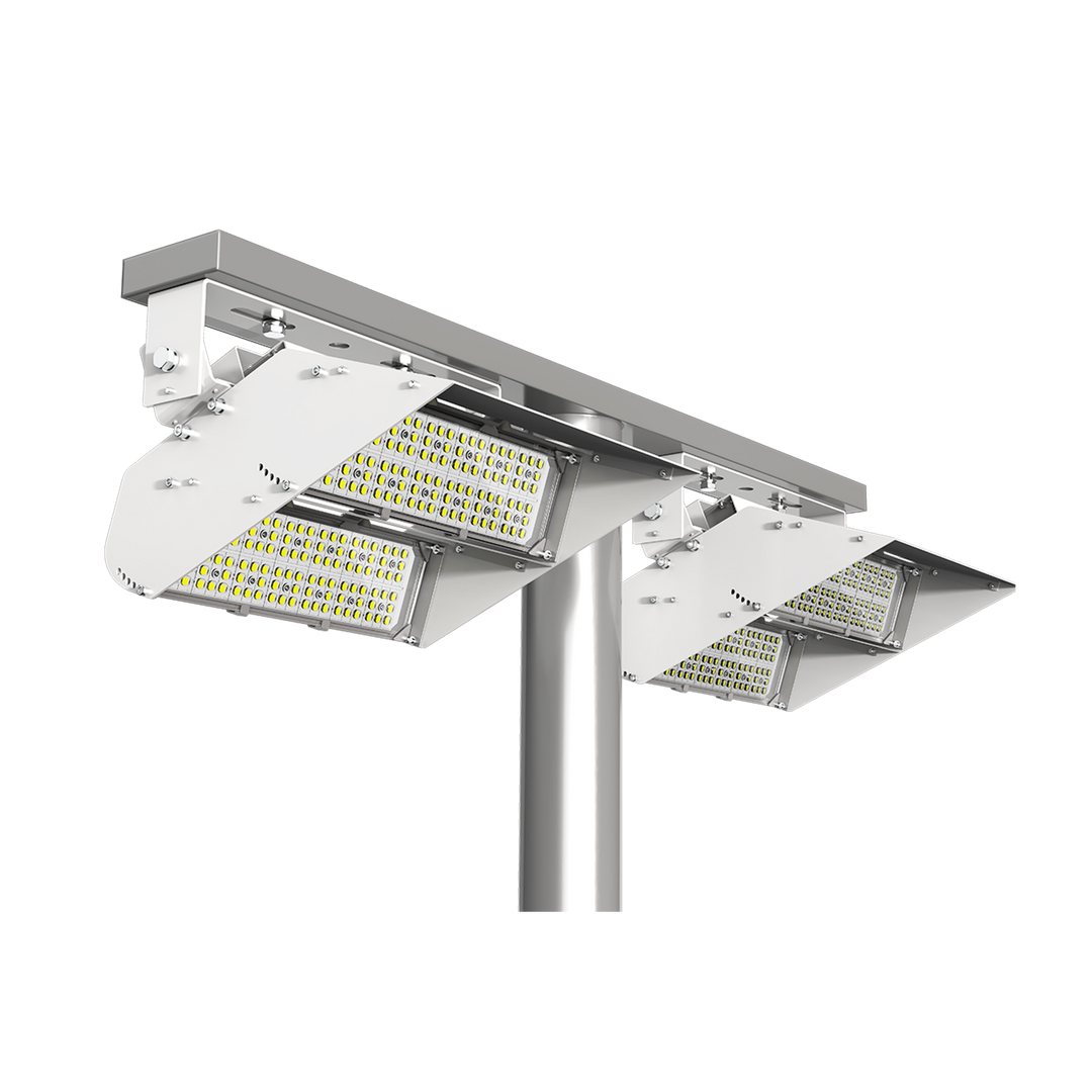 Street light fixture with multiple LED lights on a white background