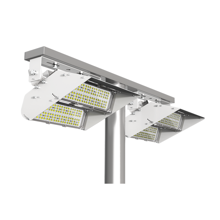 Street light fixture with multiple LED lights on a white background