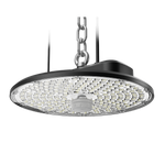 Modern pendant light with black frame and clear glass shade on a white background
